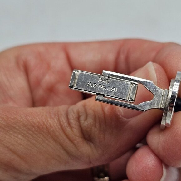 Vintage Silver Tone Cufflinks With Blue Glass Cabochon Mid Century - Picture 4 of 5